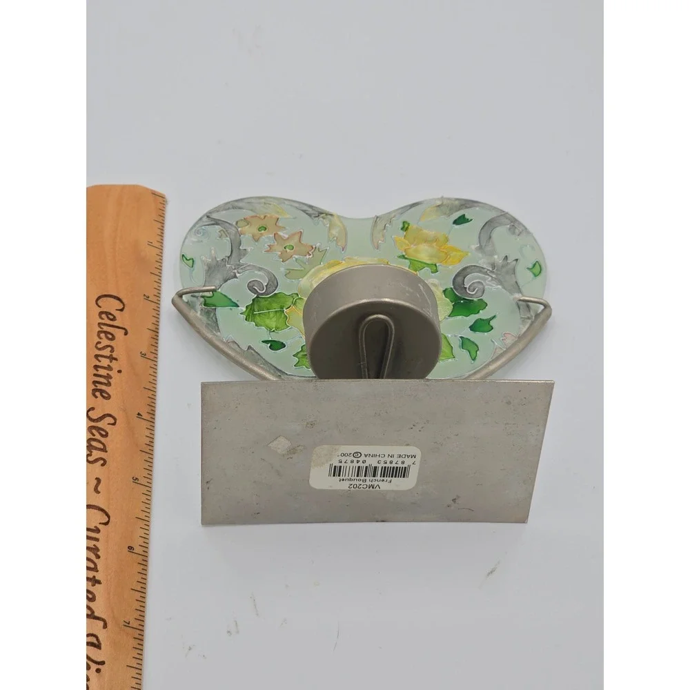 Joan Baker Designs French Bouquet Handpainted Glass Heart Tea Light Holder